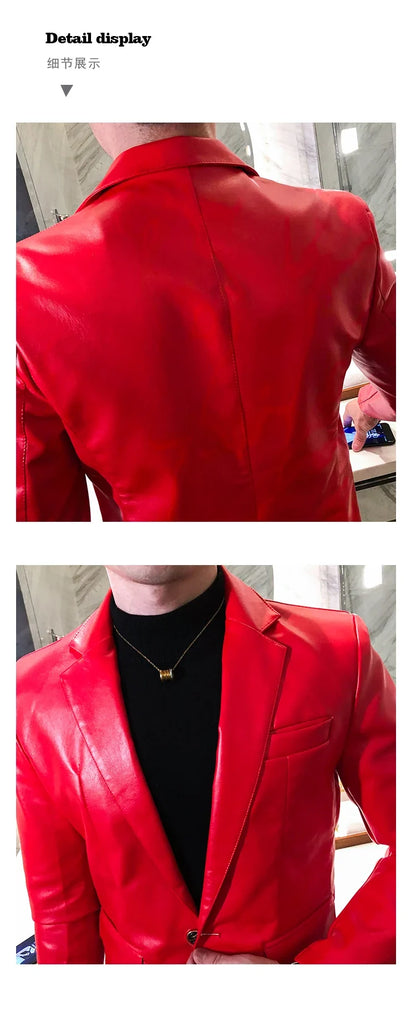 2022 Autumn Leather Jacket Men Slim fit Casual Business Blazer Masculino Solid Color Street Wear Social PU Coat Costume Homme