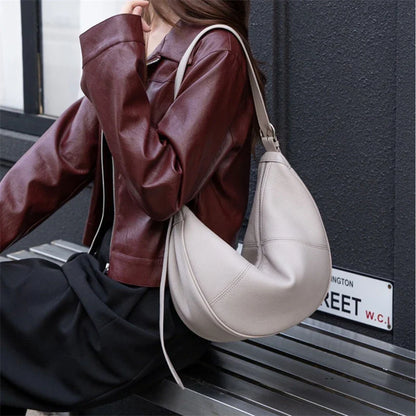 Slouchy Genuine Leather Hobo Bags For Women Luxury Cowhide Soft Crescent Shoulder Bag Crossbody Work Purses Handbags