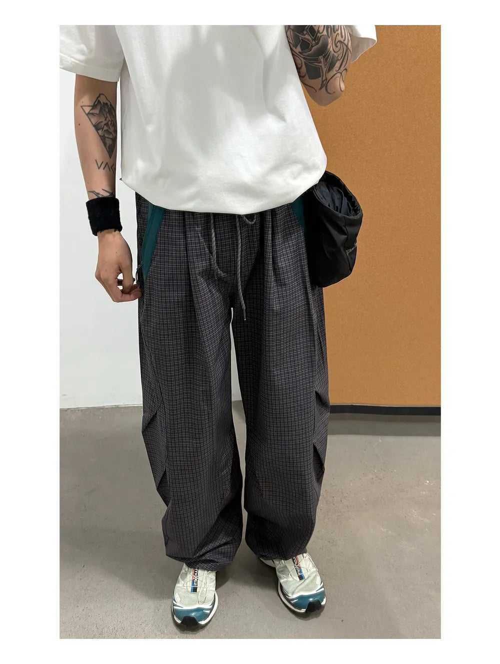 Unisex Lightweight Parachute Pants Spring Summer Outdoor Hiking Plaid Patchwork Color Block Loose Fit Casual Streetwear Trendy