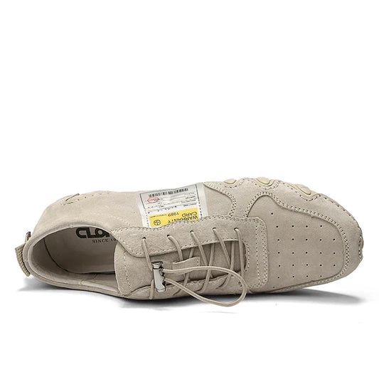Men Lightweight Sneakers Non-slip Sole Stitch Genuine Solid Leather Shoes Outdoor Casual Walking Driving Flats Shoes