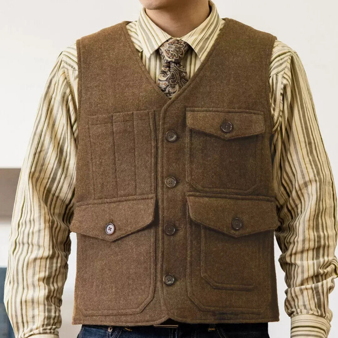 Men Vest Coffee Herringbone Single Button With Pocket Waistcoat For Wedding Banquet Business Work Office Daily Casual Men Vest