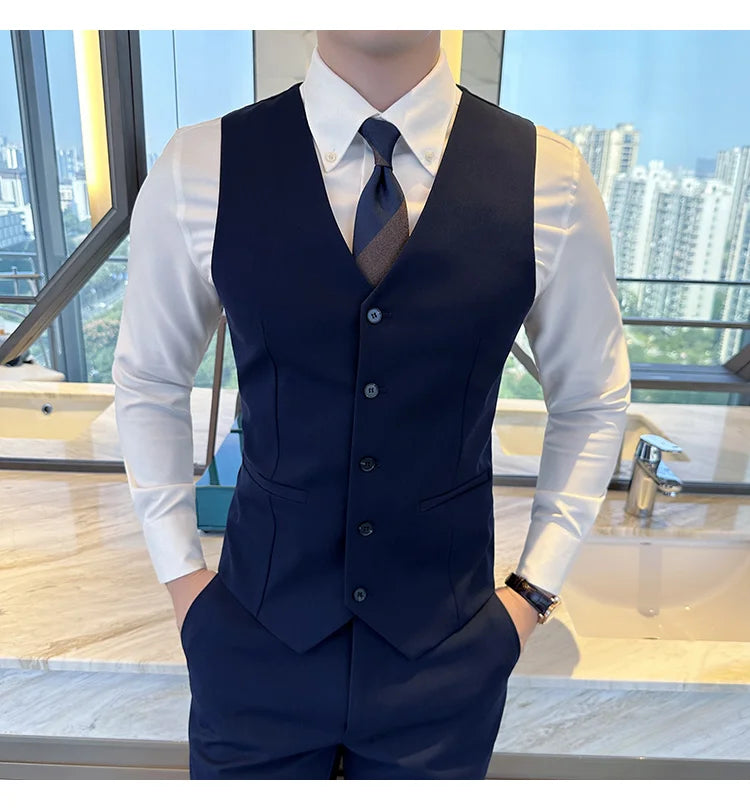 ( Vest + Pants) Men Luxury High Quality Business Suit Vest 2 pieces Formal Groom Wedding Dress Vest Set Fashion Club Clothing