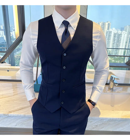 ( Vest + Pants) Men Luxury High Quality Business Suit Vest 2 pieces Formal Groom Wedding Dress Vest Set Fashion Club Clothing