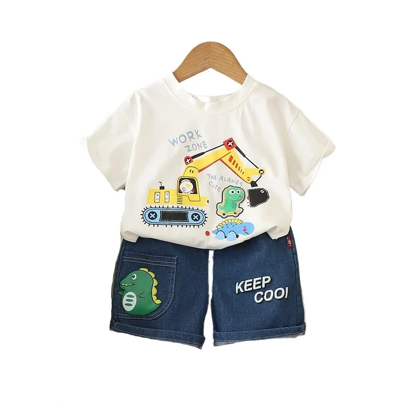 New Summer Baby Boys Clothes Set Children Short Sleeved T-Shirt Shorts 2Pcs/Sets Kids Girls Clothing Suit Infant Cartoon Costume
