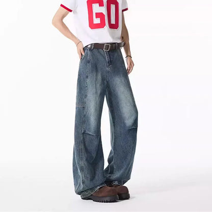 Spring And Summer Retro Blue Curved Knife Jeans Korean Version Men'S Loose Straight Leg Pants Wide Leg Casual Pants