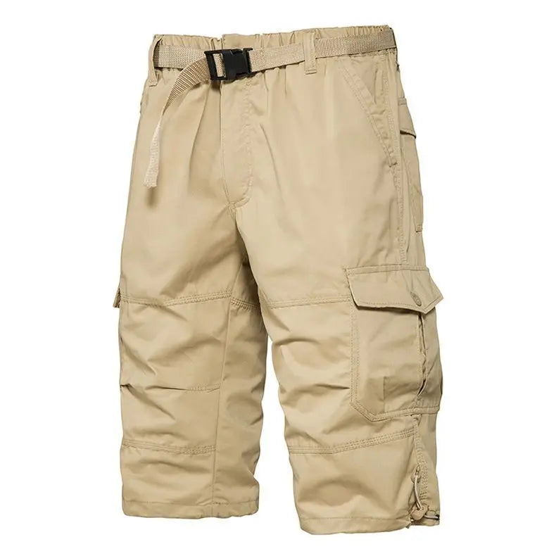 Men Summer Capri Pants Men Plus Size Multi Pocket Cargo Shorts Men Casual Outdoor Breathable Lightweight Daily Wear Street Style