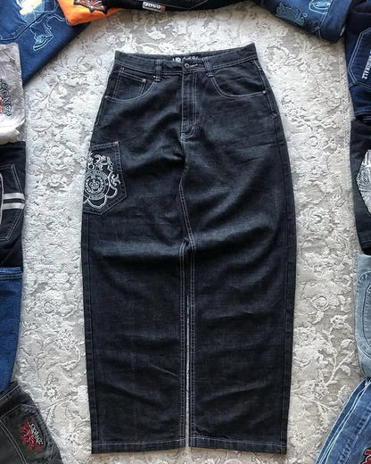 Southpole Baggy Jeans Mens Hip-Hop Multiple Pockets Overalls Retro Embroidery Harajuku Street Wear Oversized Printed Denim Pants