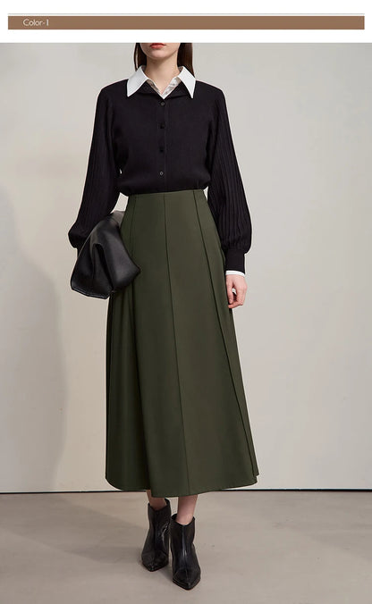 Women's Skirt 2025 Spring New Minimalist Solid Color Loose Skirts For Women Medium To Long Versatile A-shaped Skirt12524019