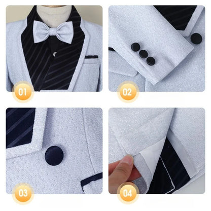 Glitter Double Breasted Boys Suits 4 Pieces Host Costumes,High Quality Kids Suit Set Wedding Guest Outfit,New Handsome Tuxedo
