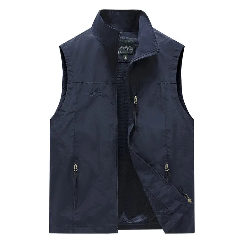 Spring New Men Waistcoat Outdoor Leisure Solid Color Vest Young Middle-aged Photography Fishing Casual Vest Jacket Male