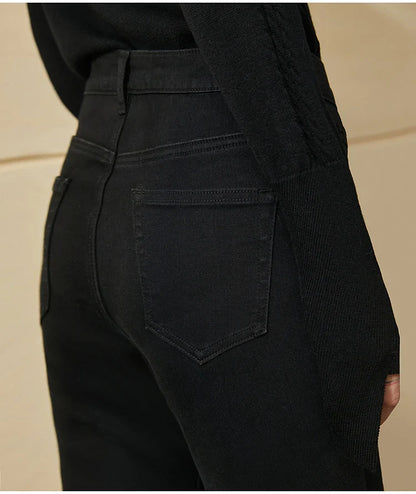 Minimalism Jeans for Women 2025 Autumn Slim Feet Fashion Casual All-match Cotton Slight Strech Ankle-Length Pants 12514004