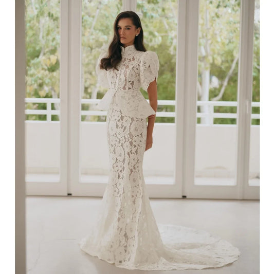 2 Pcs Evening Dresses Short Sleeves Lace Jacket Transparent Mermaid Prom Dress Elegant Party Gown Gala Vestidos Customized