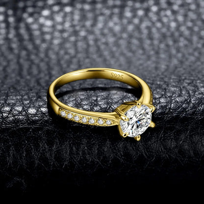 Classic 1-carat Moissanite Ring with Certificate Laboratory Diamond Rings Women Wedding Jewelry 18K Gold Plated S925 Silver