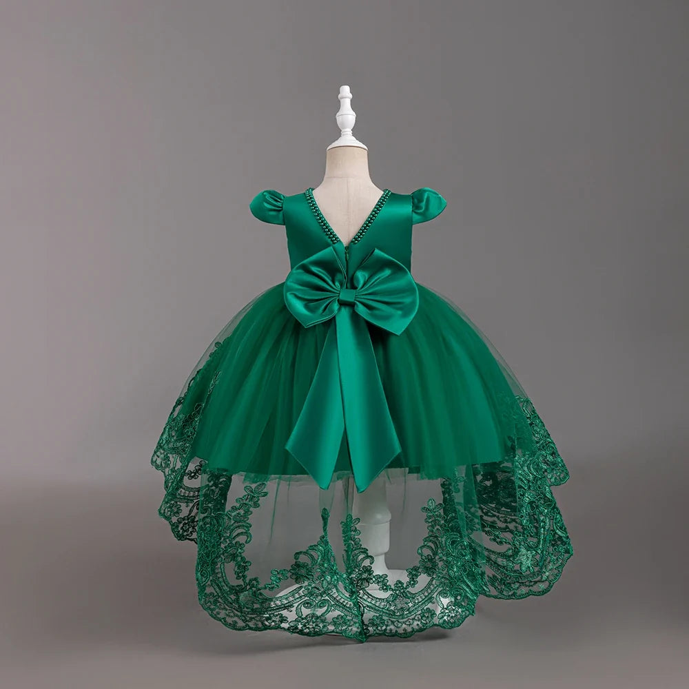 Girls Flower Embroidery Party Dresses Kids Summer Formal Holiday Birthday Gown Kids Trailing Evening Princess Clothes 1-6