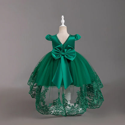 Girls Flower Embroidery Party Dresses Kids Summer Formal Holiday Birthday Gown Kids Trailing Evening Princess Clothes 1-6
