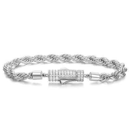 D VVS1 Moissanite Rope Bracelet 4mm Solid 925 Sterling Silver Chain Hip Hop Iced Out Clasp Rope Bracelets for Women Man