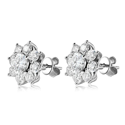 2.88CT  Certified Sunflower Full Moissnaite Diamond Stud Earring 925 Sterling Silver Plated 18k White Gold Stud Ear for Women