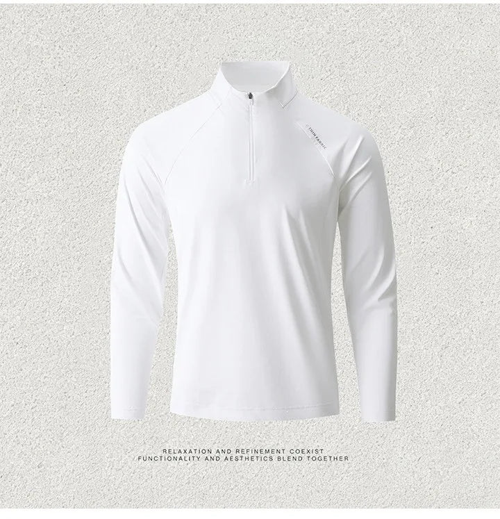 Men's Quick-Dry Half-Zip Long Sleeve T-Shirt – Breathable Four-Way Stretch Athletic Top with UPF50+ Cool Touch for Running & Gym