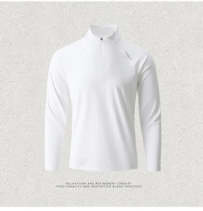 Men's Quick-Dry Half-Zip Long Sleeve T-Shirt – Breathable Four-Way Stretch Athletic Top with UPF50+ Cool Touch for Running & Gym