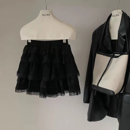 Korean Style Sweet Ruffle Mini Skirts Women Lolita Kawaii Casual Pleated Short Skirt Elegant Cute White Layered Skirt