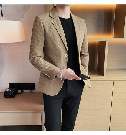 Plus Size 4XL-M Autumn New Waffle Suit Jacket Men Two Buttons Slim Fit Business Casual Blazers Homme Formal Groom Prom Tuxedo