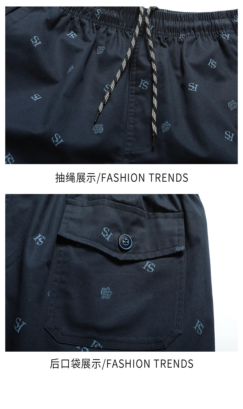 Men's Cotton Print Shorts Streetwear Casual Cotton Workwear Summer Breathable Fitness Knee Shorts Sports Shorts Sweatwear 6XL
