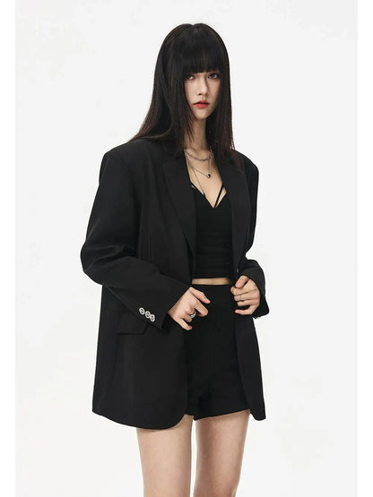 Women's Black Hollow Out Blazer Oversized Designer Suit Jacket Loose Fit Casual Office Blazer Fashion Coat Elegant Streetwear