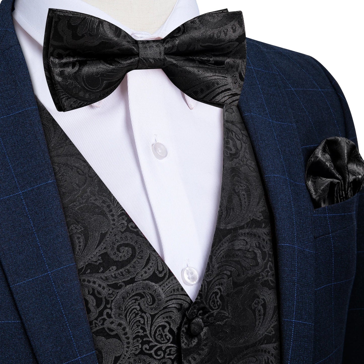 Men Wedding Vest Suit White Black Paisley Sleeveless Waistcoat for Man Shirt Accessories Fromal Bowtie Pocket Square Cufflinks