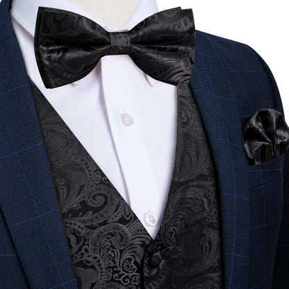 Men Wedding Vest Suit White Black Paisley Sleeveless Waistcoat for Man Shirt Accessories Fromal Bowtie Pocket Square Cufflinks