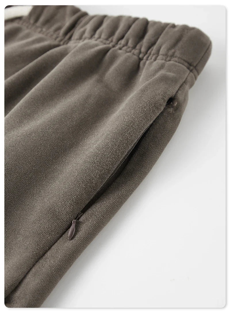 New Summer Men Retro Washed Shorts Unisex Drawstring Loose Edge 420gsm Solid Knee Length Cotton Pants Streetwears HY0589