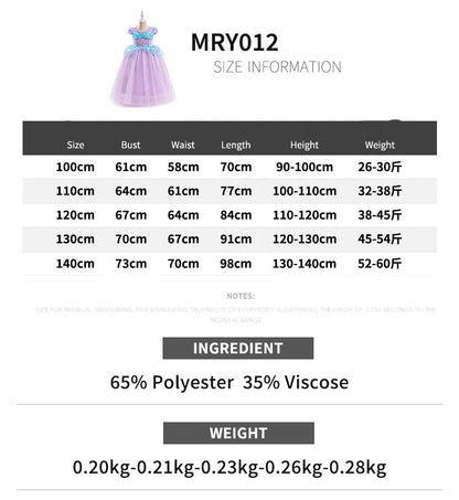 Little Mermaid Ariel Princess Costumes Young Girls Purple Dress Kids Cosplay Carnival Gown Birthday Tutu Dresses Summer New Wear