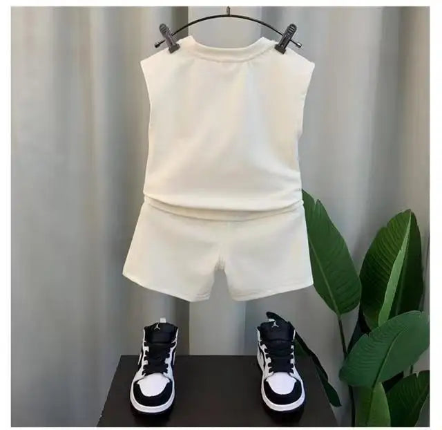 Summer Children Boys 2PCS Clothes Set Cotton Letter Bear Sleeveless Tops Tee Suit Thin Cool Sporty Shorts Kid Babys Boys Outfits