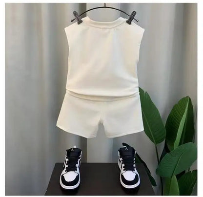 Summer Children Boys 2PCS Clothes Set Cotton Letter Bear Sleeveless Tops Tee Suit Thin Cool Sporty Shorts Kid Babys Boys Outfits