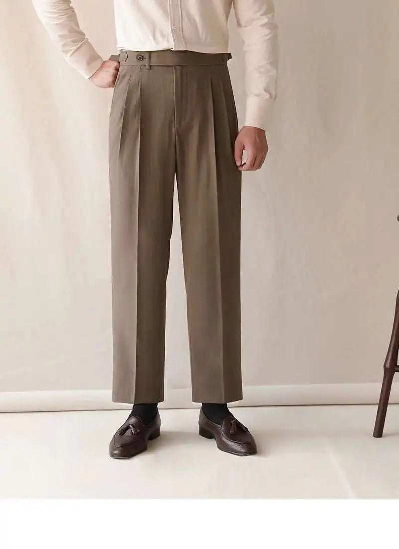 Business High Waist Straight Suit Pants Men British Slim Fit Pants Men Social Trousers Casual Pant Formal Wear Pantalones Hombre