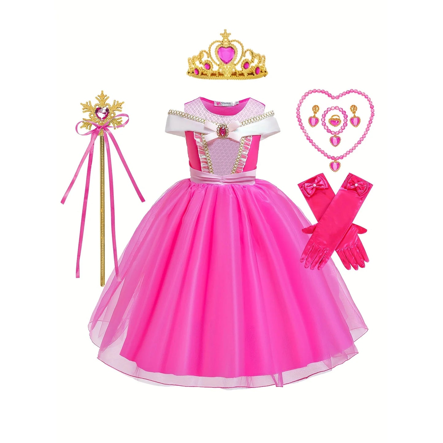 Girl Pink Dress Aurora Kids Cosplay Costume Princess Deluxe Outfit Children Birthday Party Elegant Ball Gown Fairy Disguise Sets