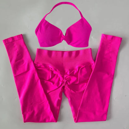 2 Pieces Set For Woman Strappy Yoga Bra Sports Top Workout Leggings Set Seamless Gym Set Fitness Clothes Outfit Activewear