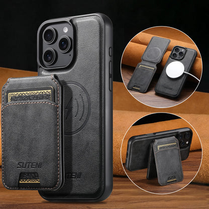 Wireless Charging Magnet PU Leather Phone Case Card Holder Stand For iPhone 17 Pro Max 16 Plus 15 Pro 13 12