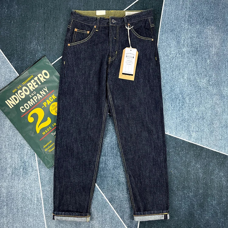 14oz Red Selvedge Denim Jeans for Men Heavyweight Raw Desilted Indigo Cotton Pants Youth Male Fashion Loose Straight Trousers