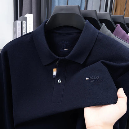 Men's Luxury Brand 100 Cotton Embroidered Polo Shirt Spring Autumn Business Leisure Lapel Long Sleeve T-shirt Handsome Menswear