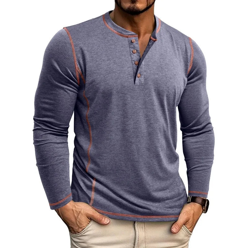 Men's Cotton Button Henley Neck Shirt Long Sleeve Casual Button Solid Color Fashion Streetwear Tops Tees T-Shirts Men Clothing