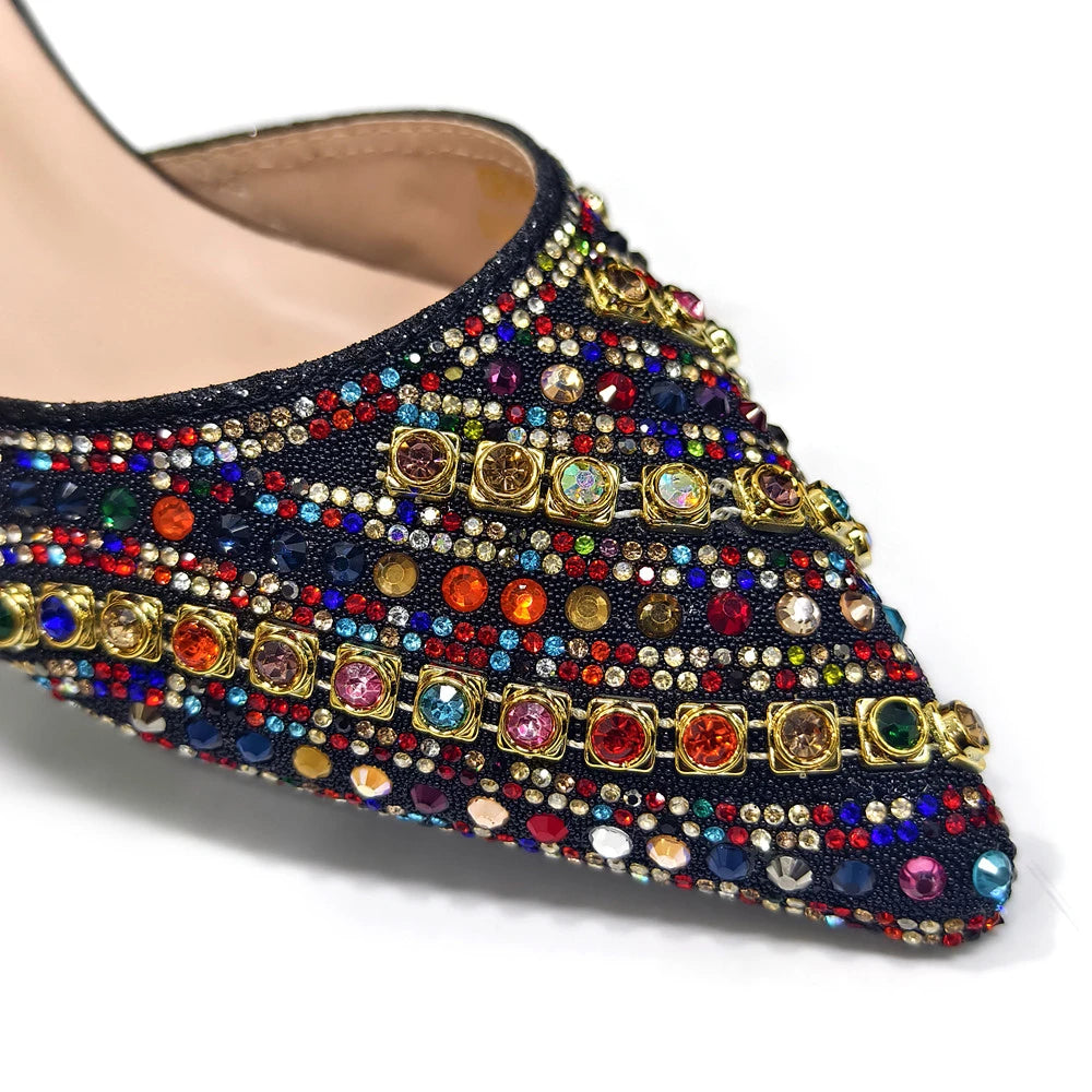 2025 Elegant Multicolor Color Women's  Heels and Rhinestone Handbag Set - Italian Design for Weddings and Parties