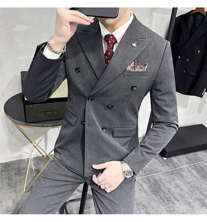 Jackets + Pants / Groom's Wedding Dress Best Fashion Mans Double -breasted Suit Blazer Trousers Male Formal Business Office Suit