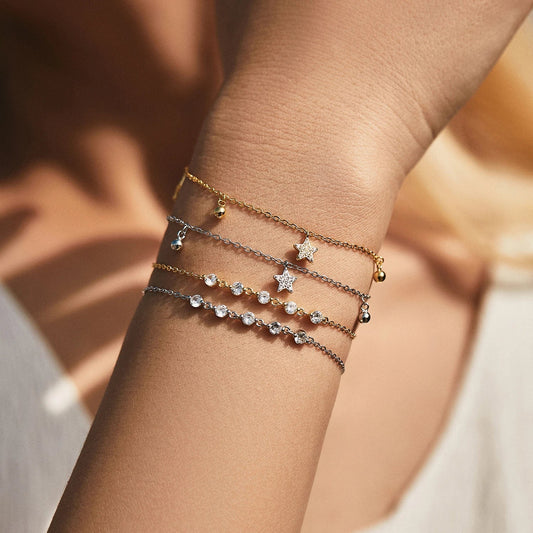 Bracelets Ajustables en Argent Sterling 925 Étoiles & Géométriques Tendance Empilables Délicats avec Chaîne Maillons pour Femmes Bijoux