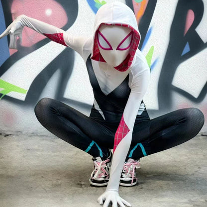 Spider Gwen Costume Across the Spider-Verse Gwen Stacy Hooded Cosplay Zentai Bodysuit Spider Man Carnival Party Anime Outfit