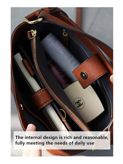 2024 New Arrival Genuine Leather Crossbody Bucket Bags Women Luxury Retro Small Handbag Soft Shoulder Bag