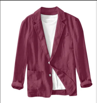 Men's Casual Suit Single-layer Jacket Solid Color Cotton And Linen Casual Fashion Men's Top
