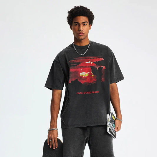 Men Streetwear Hip Hop T Shirt Cross Letter Graphic Hipster T Shirt Faded Black Harajuku Loose Tshirt Cotton Tops Tees Unisex
