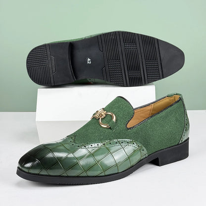 Men's Formal Leather Shoes British Style Oxford Loafers Pointed Toe Breathable Non-Slip Business Dress Wedding Office Green Shoe