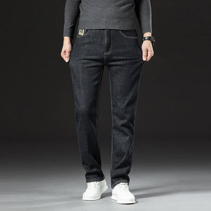 Winter Warm Fleece Jeans Men 2025 Straight Stretch Thick Casual Thermal Denim Pants Male Business Work Trousers New Men Clothing