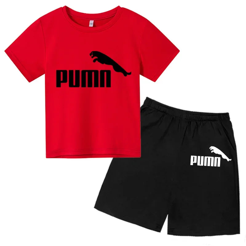 3-12Y Kids Summer Casual Letter Print 2-Piece Set Soft T-Shirt & Pants Suits for Boys & Girls